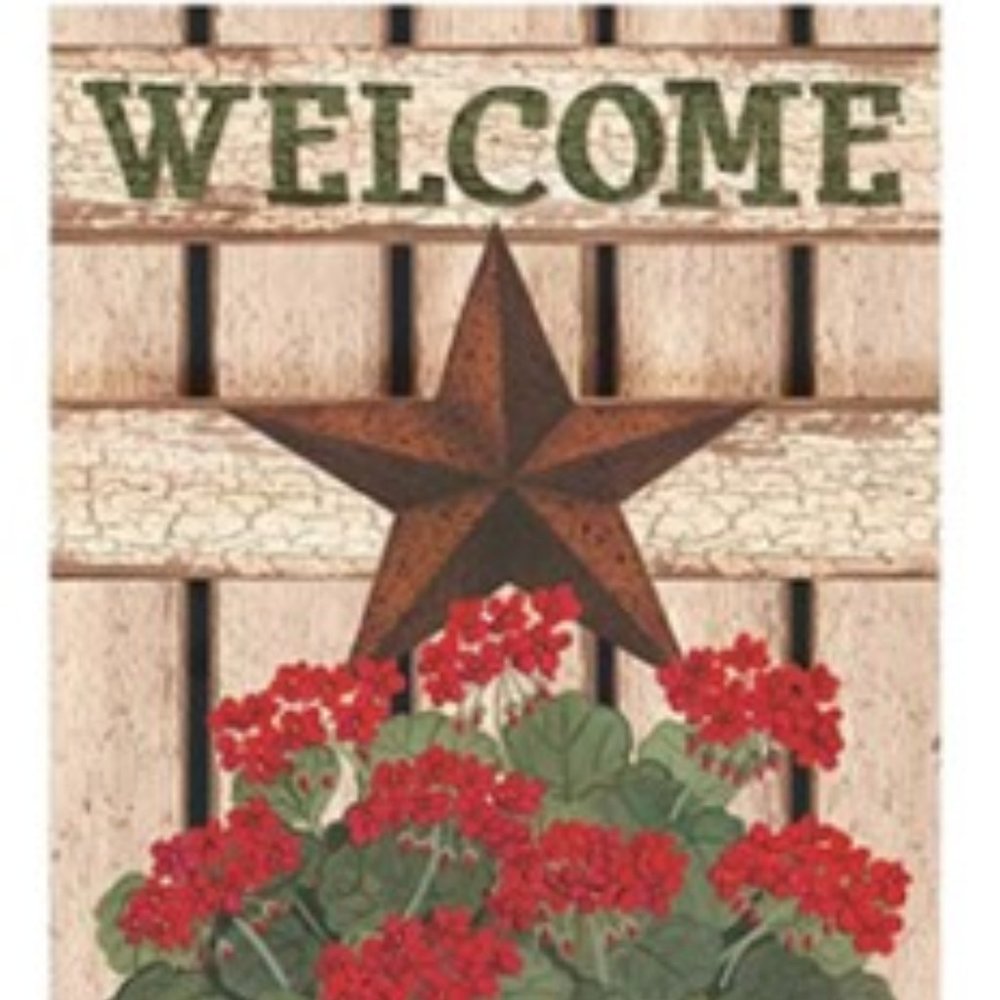 Barn Star Welcome Flag with Geranium planter